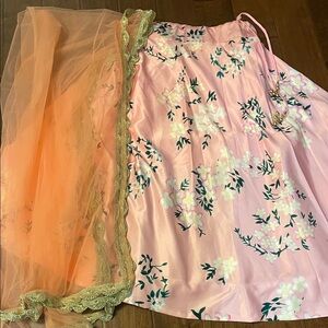 Floral Pink lengha skirt with net pink dupatta